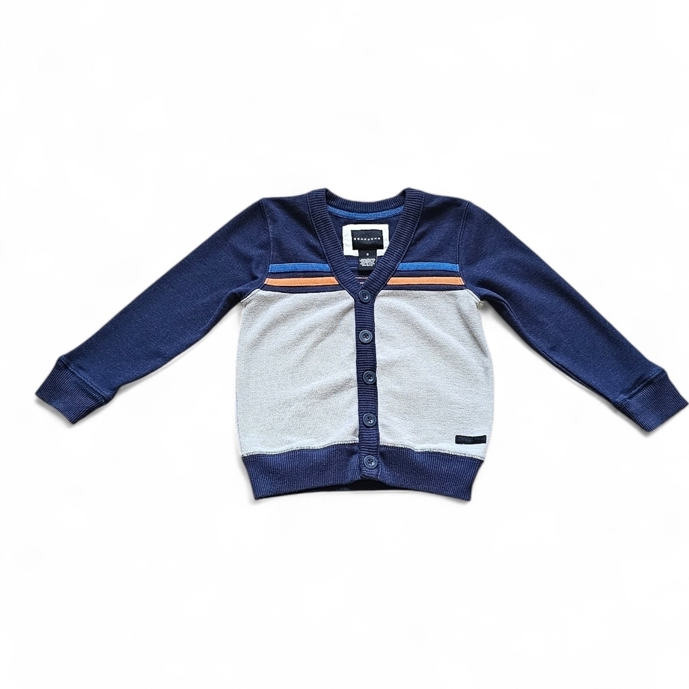 Sean John Boys’ Button-Up Cardigan Sweater Size 5 Navy & Gray Colorblock
